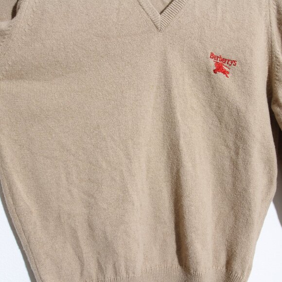 Burberrys Vintage 100% Lambswool Sweater V-Neck Made in Scotland Tan Size Small - Picture 8 of 15